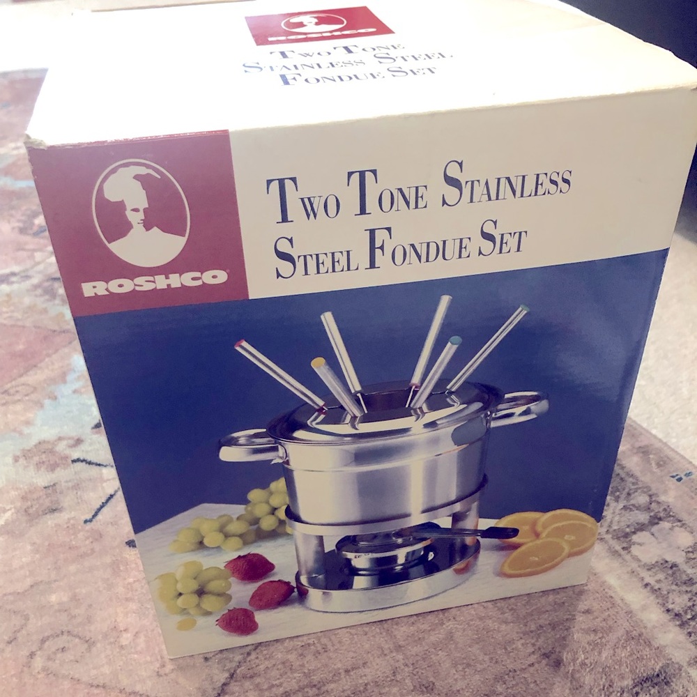 Roshco Two tone stainless steel fondue set